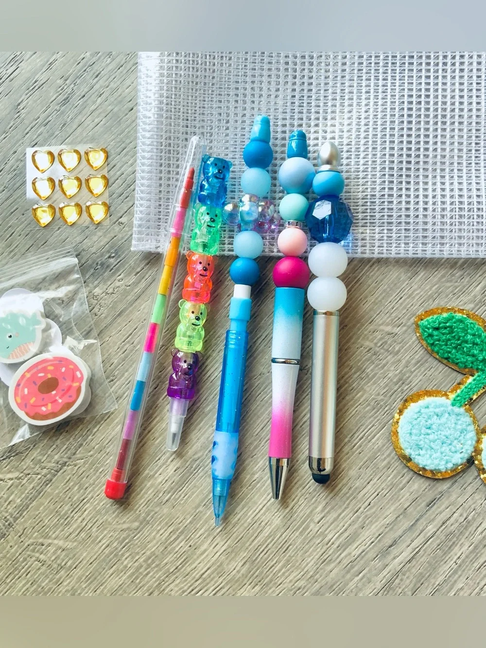 NEW📚 Homemade Crafted Stationery Set Beaded Pens w/ Pouch